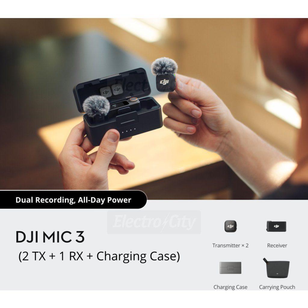 DJI Mic 3 Wireless Microphone System | Black | Receiver & Charging Case