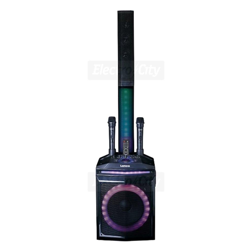 Lenco Bluetooth Party Speaker with Wireless Microphones, Subwoofer, Detachable Tweeter Column, FM Radio, USB, Black