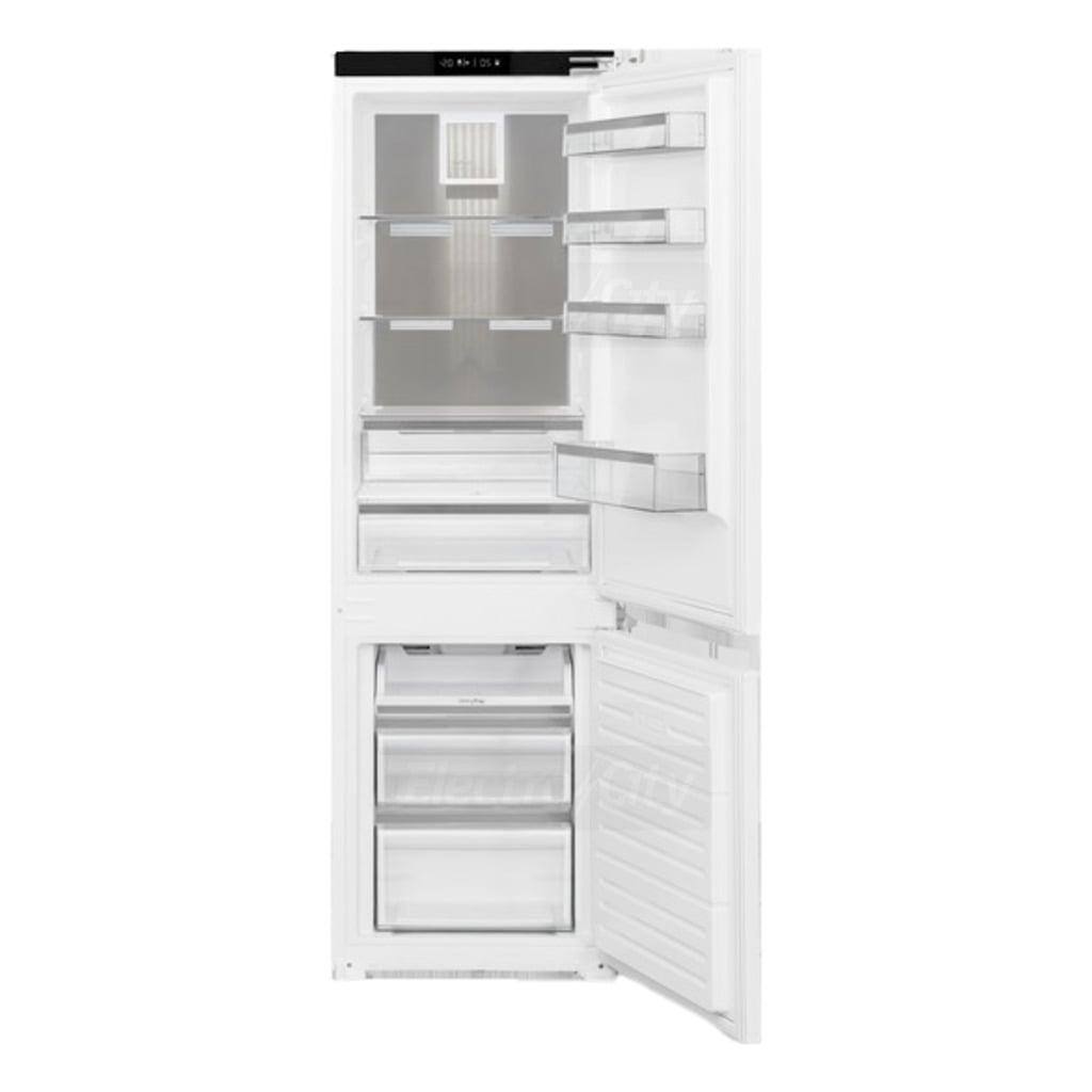 Belling Fridge Freezer White with Shelves, Drawers, Door, Interior Lights, Silver Trim