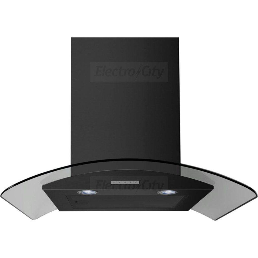 Belling 60cm Black Curved Glass Chimney Hood with LED Lights
