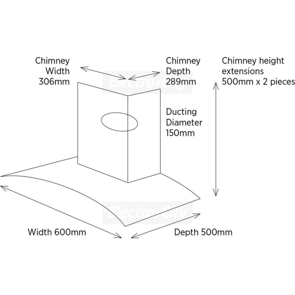 Belling 60cm Black Curved Glass Chimney Hood with LED Lights