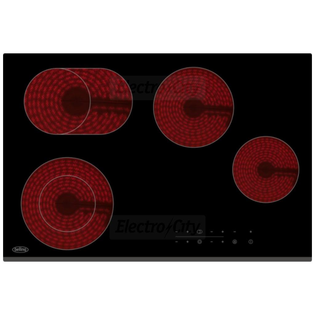 Belling 77cm 4 Zone Electric Ceramic Hob with Touch Control - Black, 2 Dual Zone Areas, Child Safety Lock, 4 Cooking Zones