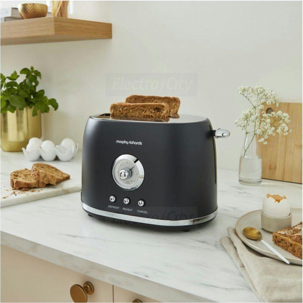 Morphy Richards 2 Slice Toaster Graphite Defrost Reheat Cancel Dial Buttons