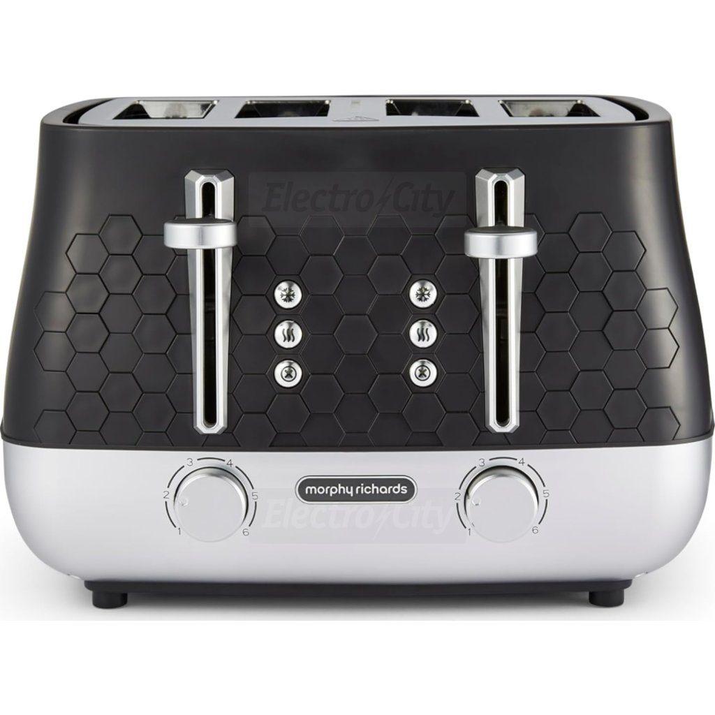 Morphy Richards Cassini 4 Slice Toaster Moonless Night Black Hexagonal Design Variable Browning High-Lift Removable Crumb Tray Illuminated Buttons