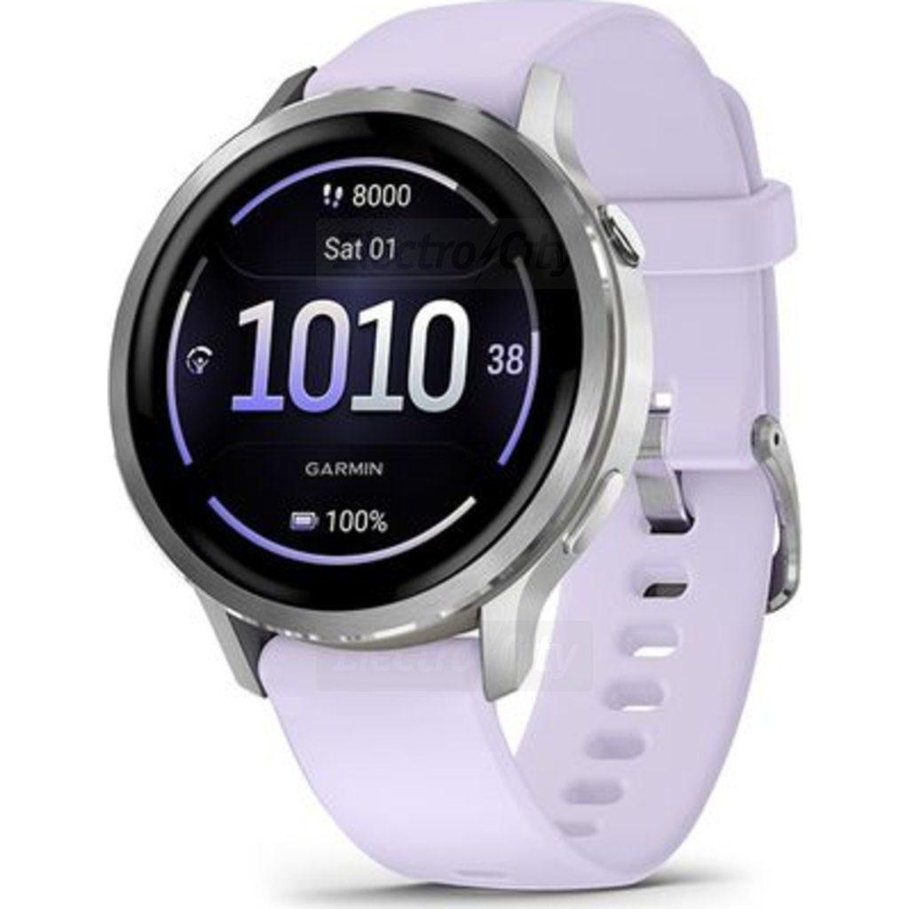 Garmin Venu 4 Smart Watch 41mm Silver Periwinkle Silicone Band AMOLED Display Up to 10 Days Battery 5 ATM Water Rating Health Fitness Tracking