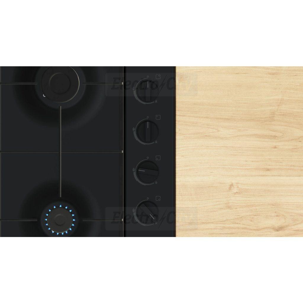 Bosch Series 2 60cm 4 Zone Gas Hob Black Enamel with Cast Iron Pan Supports Automatic Ignition Flame Failure Cut-Off