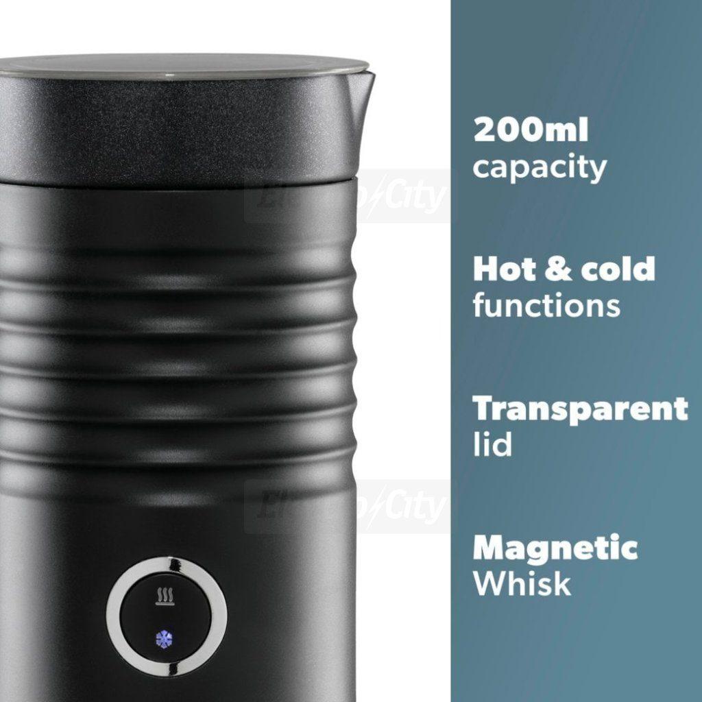 Daewoo 200ml Electric Milk Frother & Warmer - Black - Hot & Cold Functions, 100-120 Sec Heat Time, 500-600W, 3 Year Warranty, Compact Design