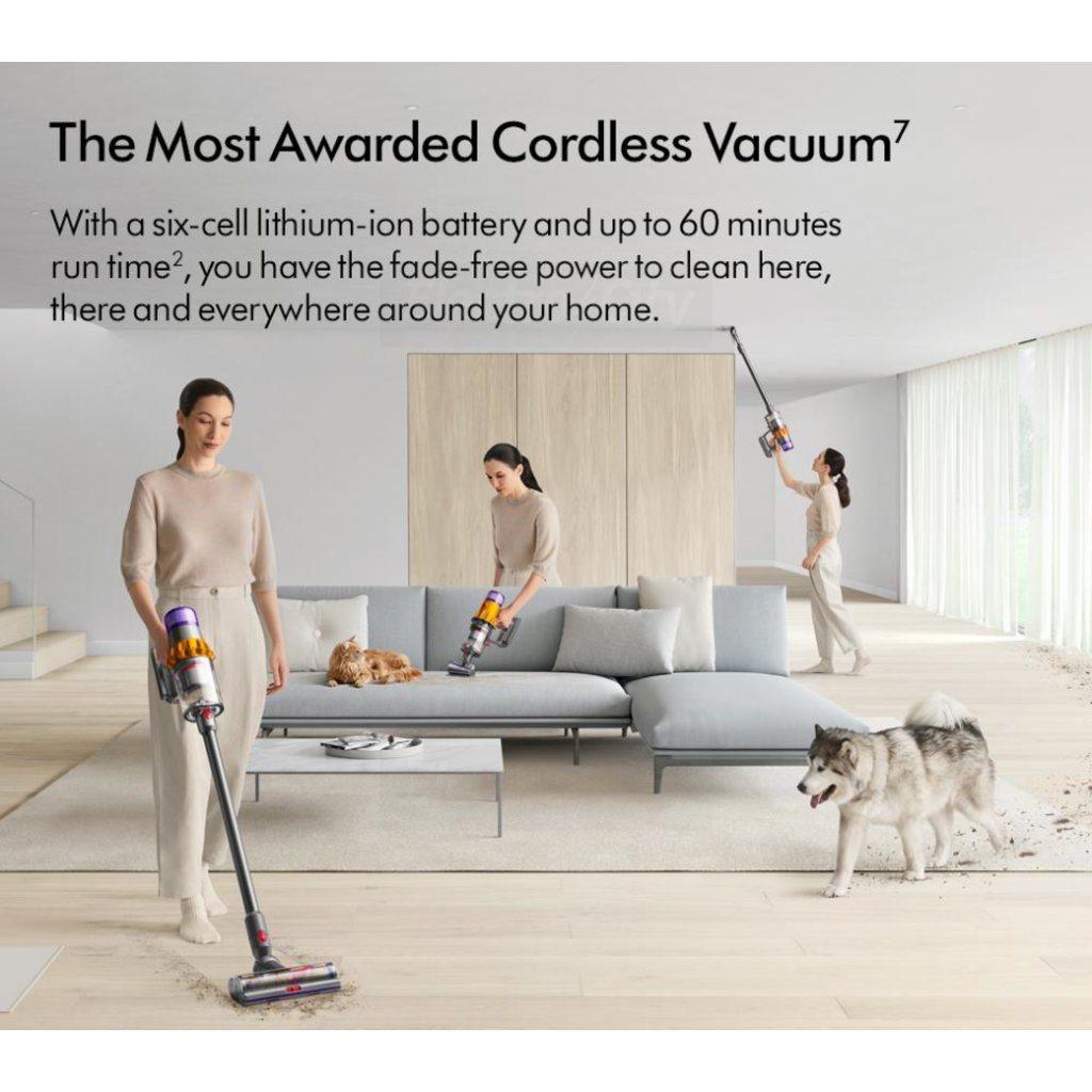 Dyson V15 Detect Absolute Cordless Vacuum Cleaner Yellow & Nickel Illuminated cleaner head LCD screen Anti-tangle brush bar