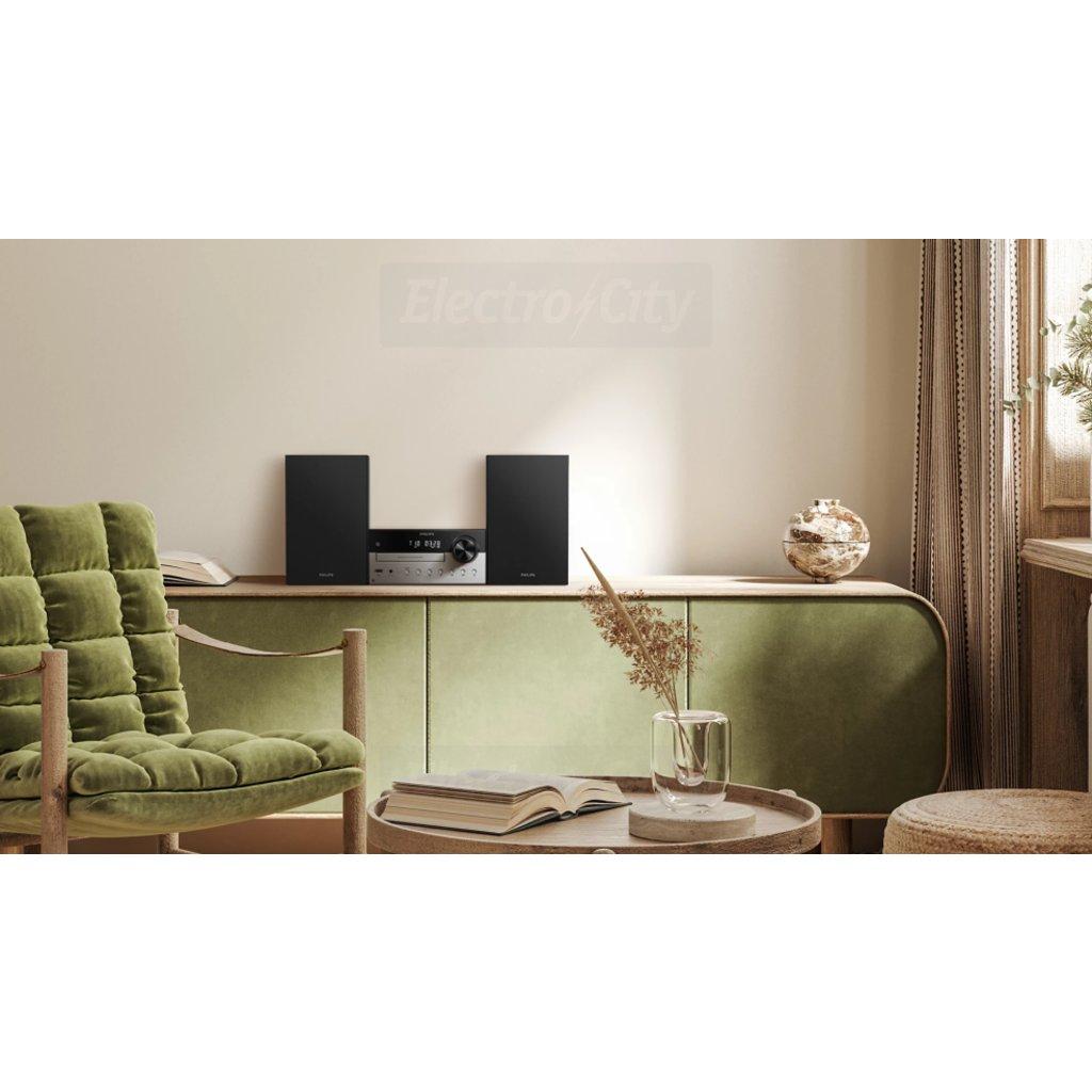 Philips Micro Music System 80W RMS Silver with Bluetooth 5.4, CD Player, FM Radio, USB, Audio-in, Bookshelf Speakers, Bass Reflex