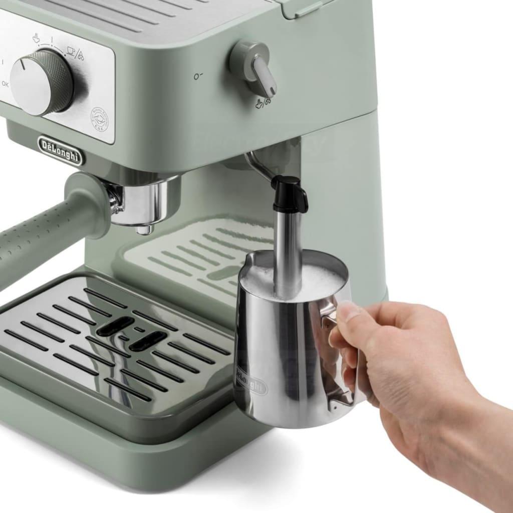 DeLonghi Stilosa Manual Pump Espresso Coffee Machine - Green, 15 Bar, Cappuccino System, Stainless Steel Boiler, Removable Drip Tray, Accepts Ground Coffee & ESE Pods