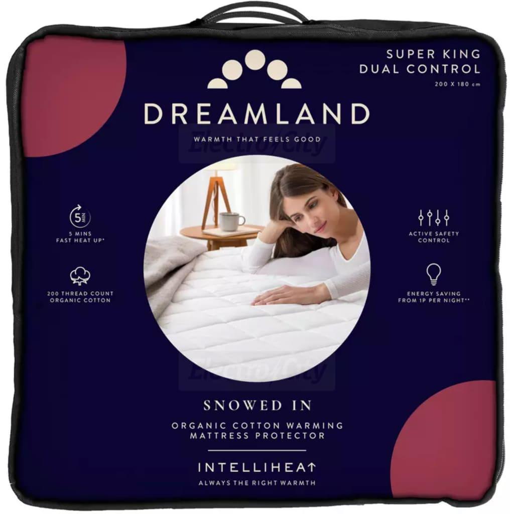 Dreamland Organic Cotton Electric Blanket - Size SuperKing Dual Control, 200 Thread Count, 5 Minute Heat Up, Intelliheat, Machine Washable, Auto Shut-Off, Deep Elasticated Skirt