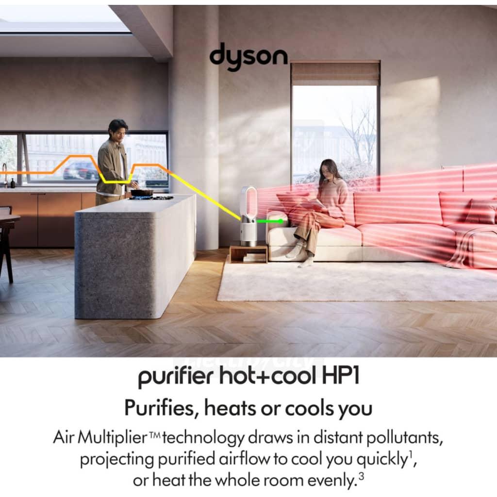 Dyson Purifier Hot+Cool HP1 White Air Purifier and Fan Heater with Air Multiplier Technology 350 Oscillation MyDyson App Connectivity 5.26kg 770mm Height 81m³ Coverage 63dB Sound Level