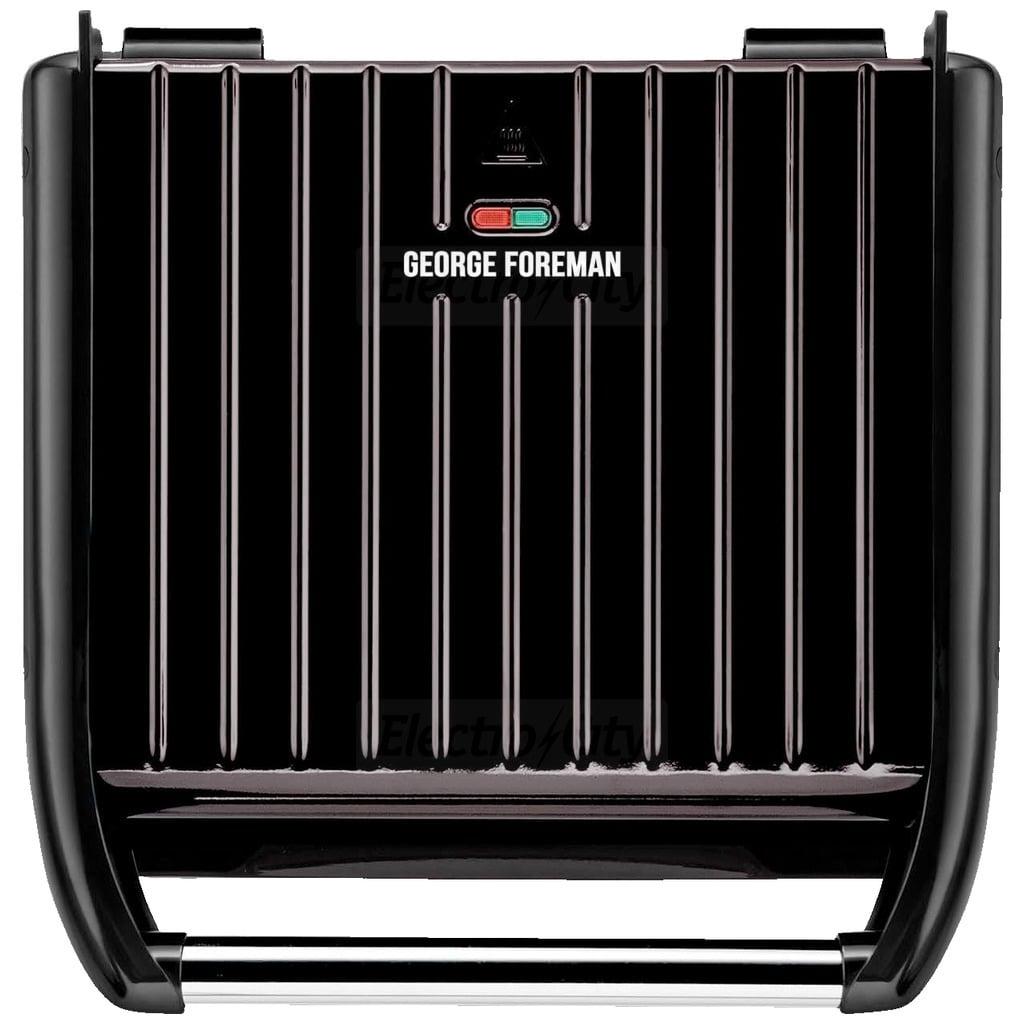 George Foreman Steel Large Grill 25052 Black with Floating Hinge, Non-Stick Plates, Vertical Storage, Adjustable Rear Foot, Chrome Handle