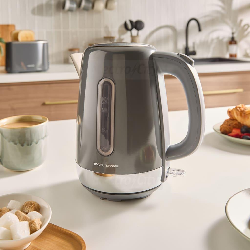 Morphy Richards Equip Grey 1.7L Kettle | 3kW Rapid Boil, Easy View Water Gauge, Removable Limescale Filter, Cord Tidy, 360 Base