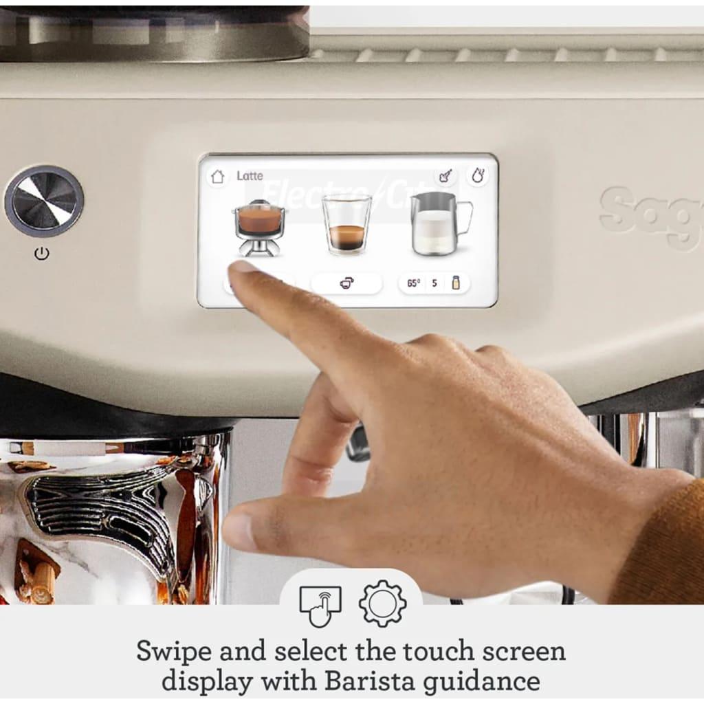 Sage The Barista Touch Impress Bean to Cup Espresso Coffee Machine Almond Nougat with Cold Brew, Cold Espresso, Barista Guidance, Auto MilQ, ThermoJet Heating, Touchscreen, 30 Grind Settings