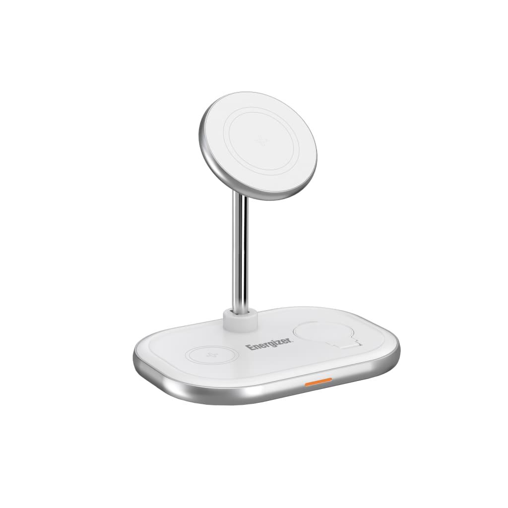 Energizer 3-in-1 Magnetic Wireless Charging Station for Smartphones, Earbuds, Watches - WCP303_WE, USB-C, Fast Charging, PowerSafe Management, White