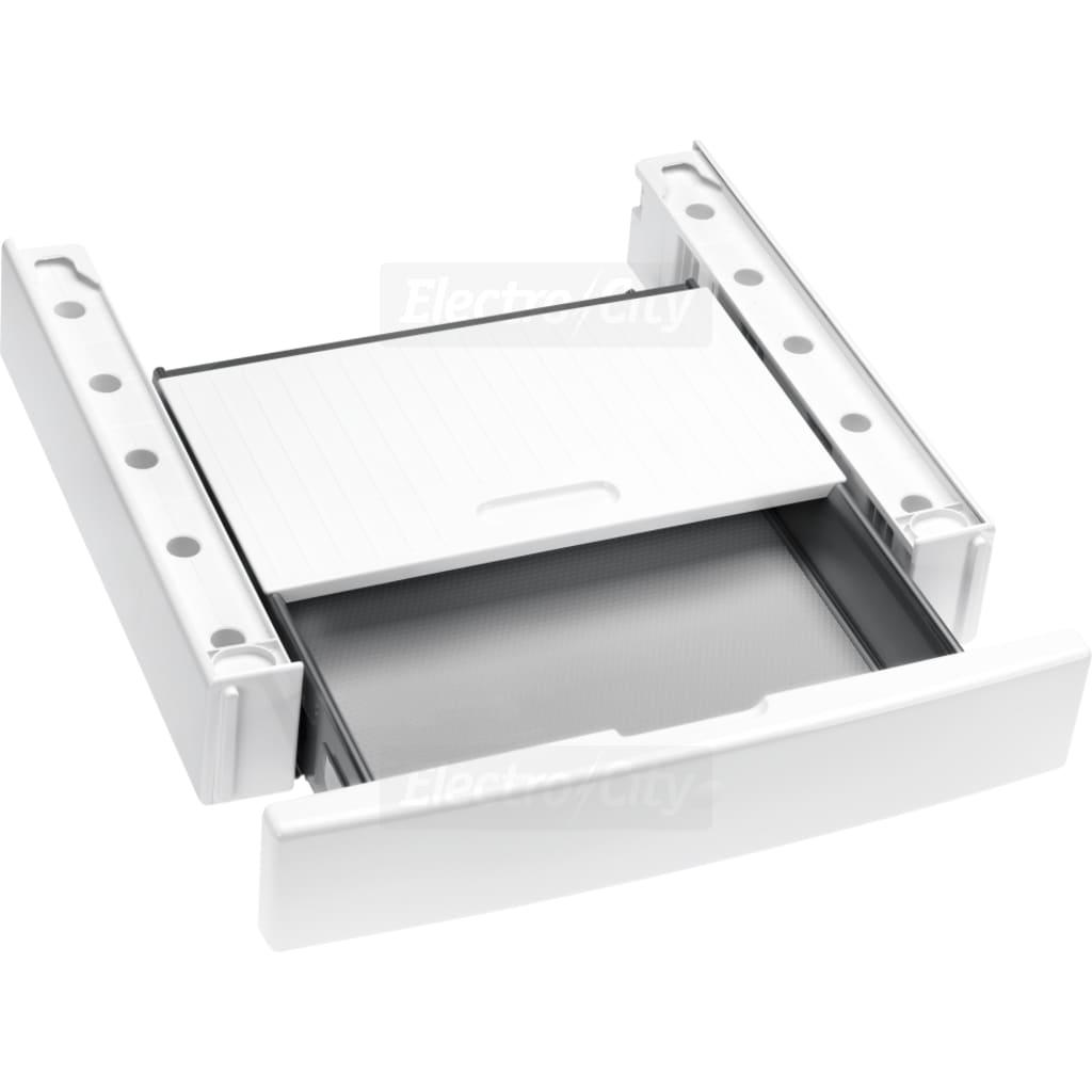 Miele WTV512 Washing Machine & Dryer Stacking Kit with Storage Drawer | Lotus White | 12cm Height | Extendable Shelf