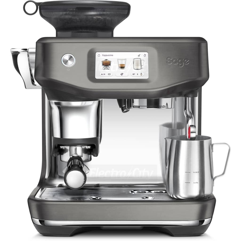 Sage The Barista Touch Impress Bean to Cup Espresso Coffee Machine Black Stainless Steel with Cold Extraction ThermoJet Heating 30 Grind Settings Auto MilQ Touchscreen Yes