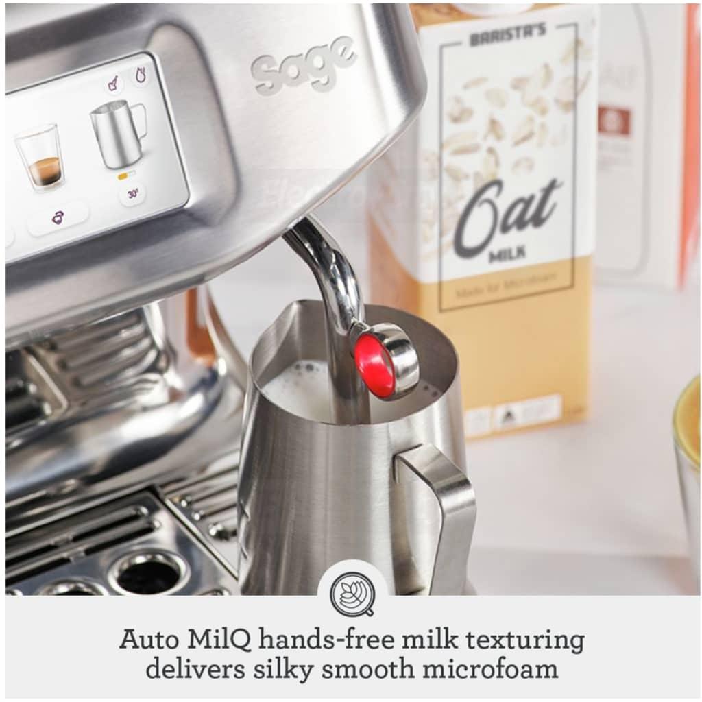Sage Barista Touch Impress Espresso Coffee Machine Brushed Stainless Steel with Cold Extraction, Impress Puck System, Auto MilQ, ThermoJet Heating, 30 Grind Settings, Touchscreen, Barista Guidance, Cold Brew, Cold Espresso, 14 Presets, 15-bar Pressure, 9-bar Extraction