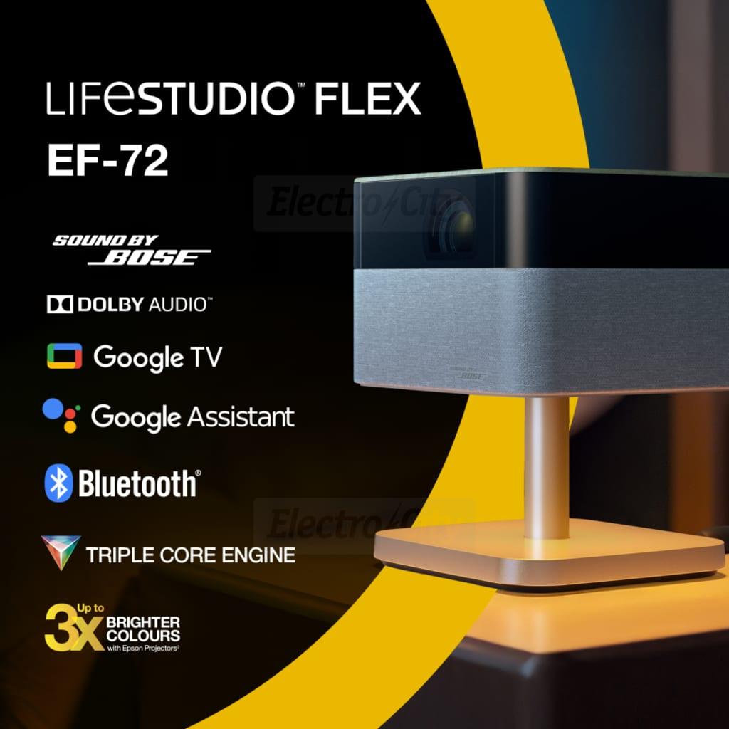 Epson Lifestudio Flex Plus EF-72 4K Pro UHD Smart Projector 1000 ANSI Lumens 3LCD Sound by Bose Google TV Wood Oak Silver