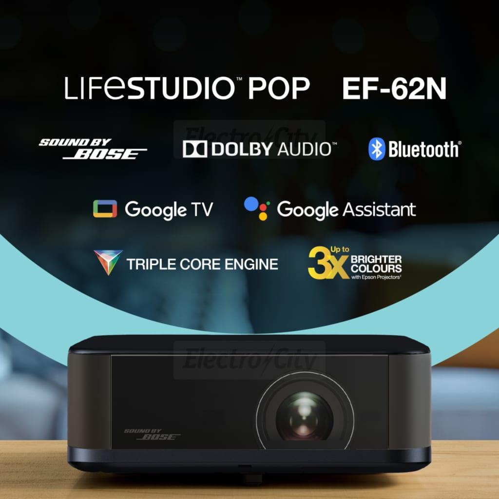 Epson Lifestudio Pop Plus EF-62N Metallic Navy Projector - 700 ANSI Lumens, 4K UHD, 3LCD, Sound by Bose, Google TV, Bluetooth, HDR10, 1.6kg, 199x190x75mm