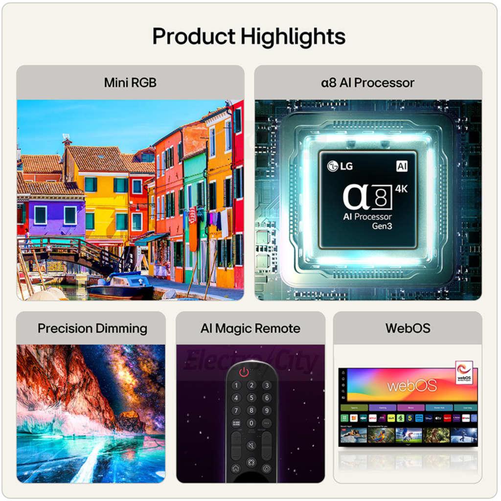 LG 55 inch Mini RGB evo AI 4K Smart TV Black with alpha 8 AI Processor, 288Hz Refresh Rate, webOS, Dolby Atmos, and 2026 Model