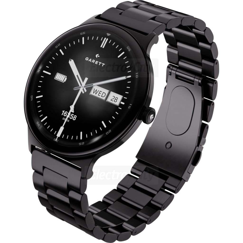 Garett Quantum Smartwatch - Black Steel 1.43" AMOLED Always On Display Gorilla Glass Bluetooth Calls Health Sleep Stress Monitoring 100+ Sports Modes IP68 Waterproof Up to 7 Days Battery