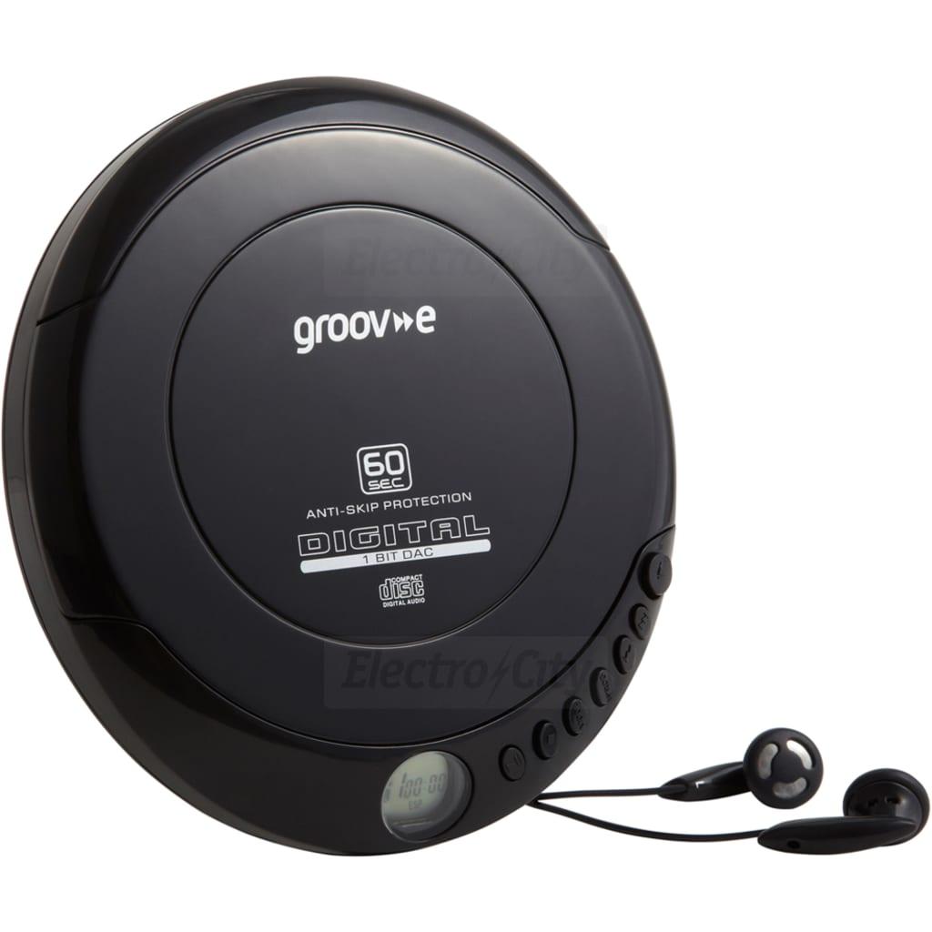 Groov-e Retro CD Player with FM Radio - Black | MP3, CD, Earphones, LCD