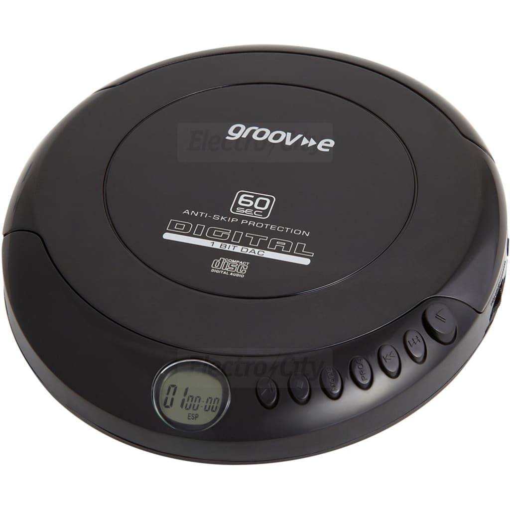 Groov-e Retro CD Player with FM Radio - Black | MP3, CD, Earphones, LCD