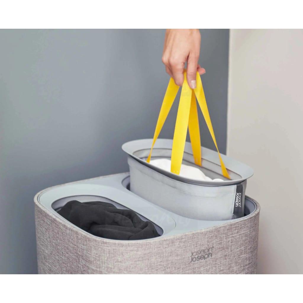 Joseph Joseph Tota 60L Dual Compartment Laundry Separation Basket Grey with Removable Tote Bags and Lid