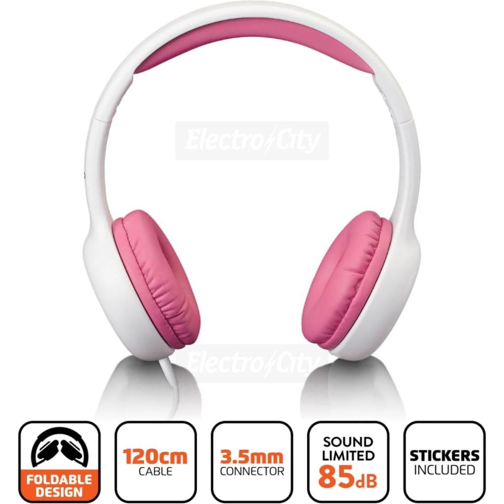Lenco Foldable On-Ear Headphones for Kids with Volume Limiter and Stickers - Pink