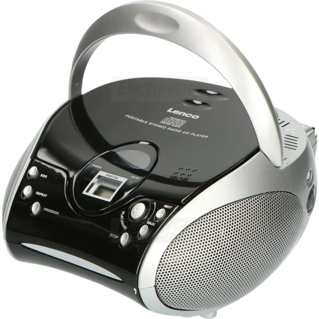 Lenco SCD-24 Portable Stereo FM Radio CD Player Black/Silver with Telescopic Antenna and 3.5mm Earphone Jack