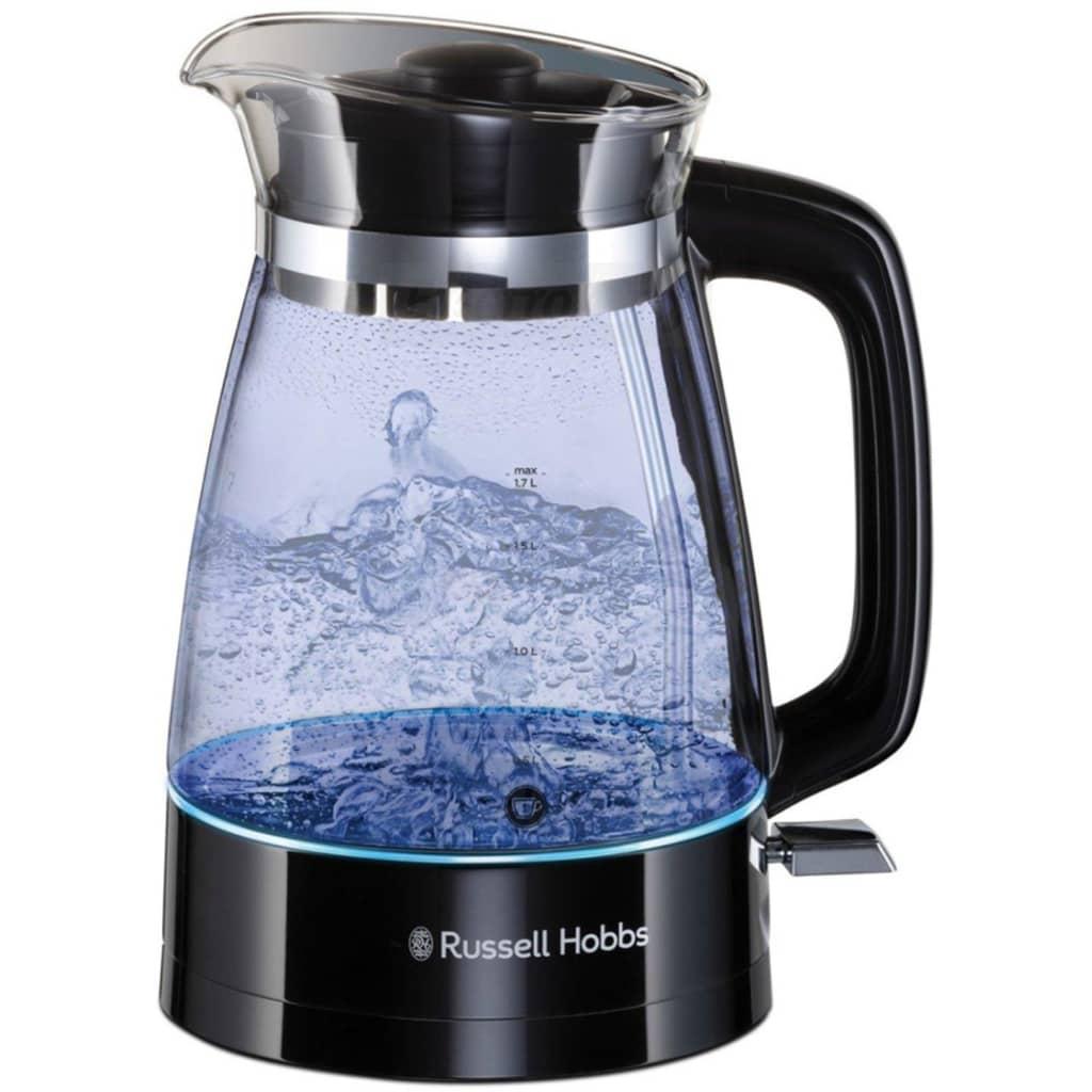 Russell Hobbs Classic Hourglass 1.7L Glass Kettle Black with Blue Illumination and Anti-scale Filter