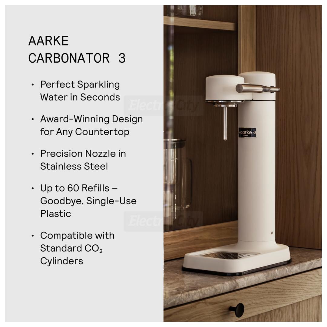Aarke Carbonator 3 Sparkling Water Maker - Matte White, Stainless Steel, Cordless & Electricity-free