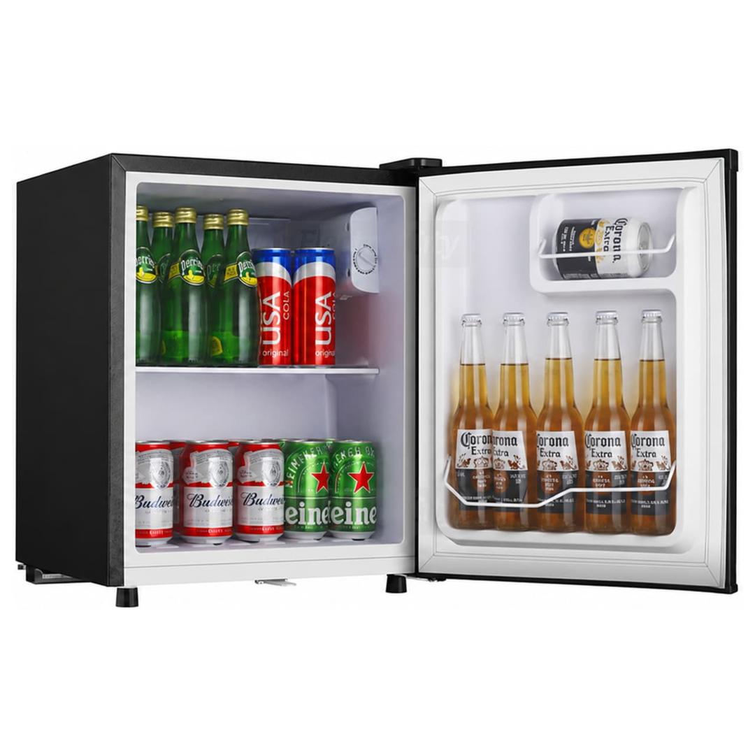 Adamo 46L Black Tabletop Fridge with Lock - Compact, Quiet, Energy Efficient with Reversible Door and Adjustable Feet