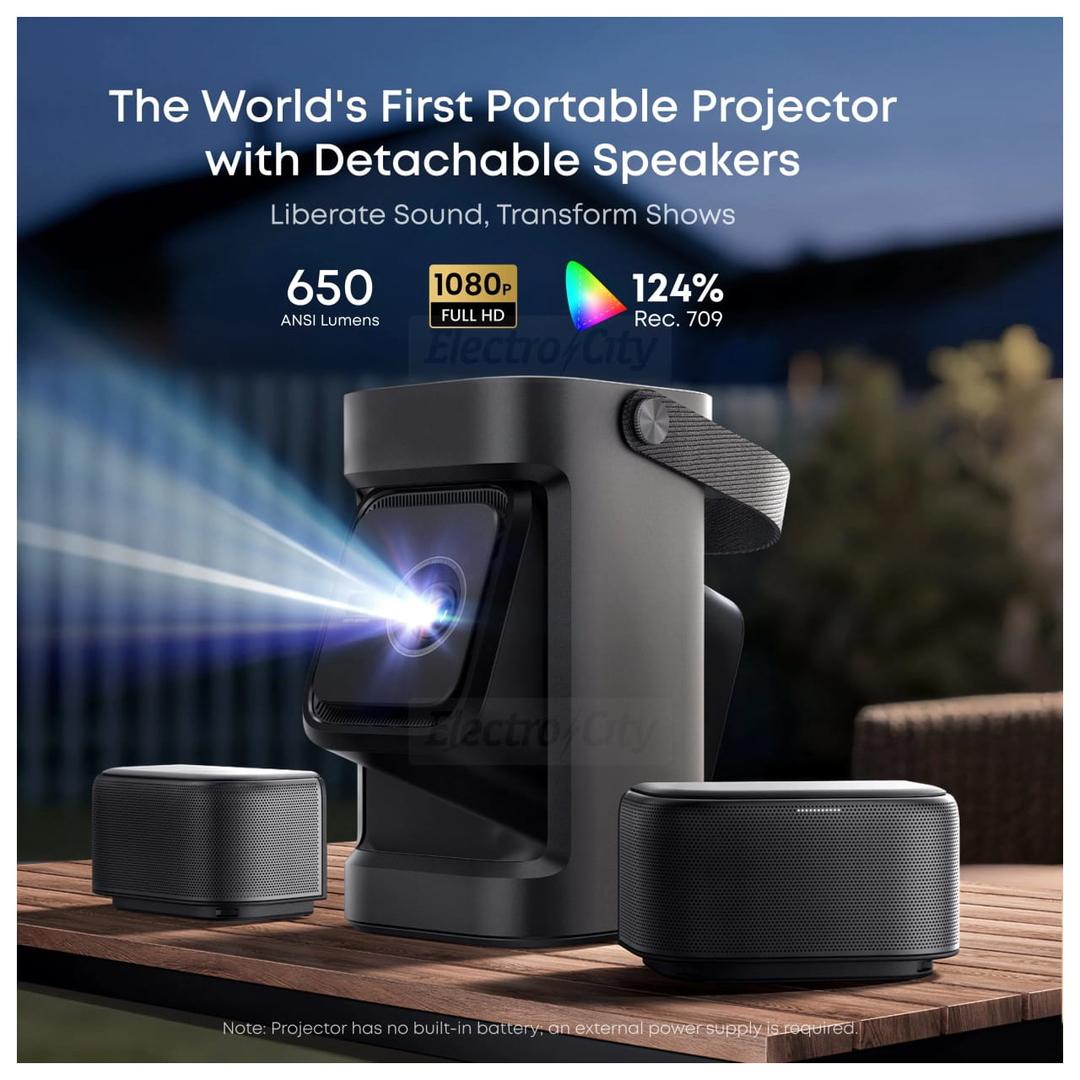 Soundcore Nebula P1 Full HD Portable Projector with Detachable Wireless Speakers, Google TV, 650 ANSI Lumens, 1080P, Black, Includes Power Station