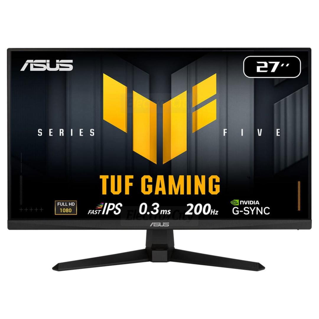 ASUS TUF Gaming 27 Inch Full HD 200Hz LED Gaming Monitor Black with Fast IPS Panel, 0.3ms Response Time, AMD FreeSync Premium, NVIDIA G-SYNC Compatible, HDR10, 1000:1 Contrast, 300 cd/m² Brightness, 178°/178° Viewing Angles, 2x HDMI 2.0, 1x DisplayPort 1.4, VESA Mount Compatible, Tilt Adjustment, Flat screen, Black stand