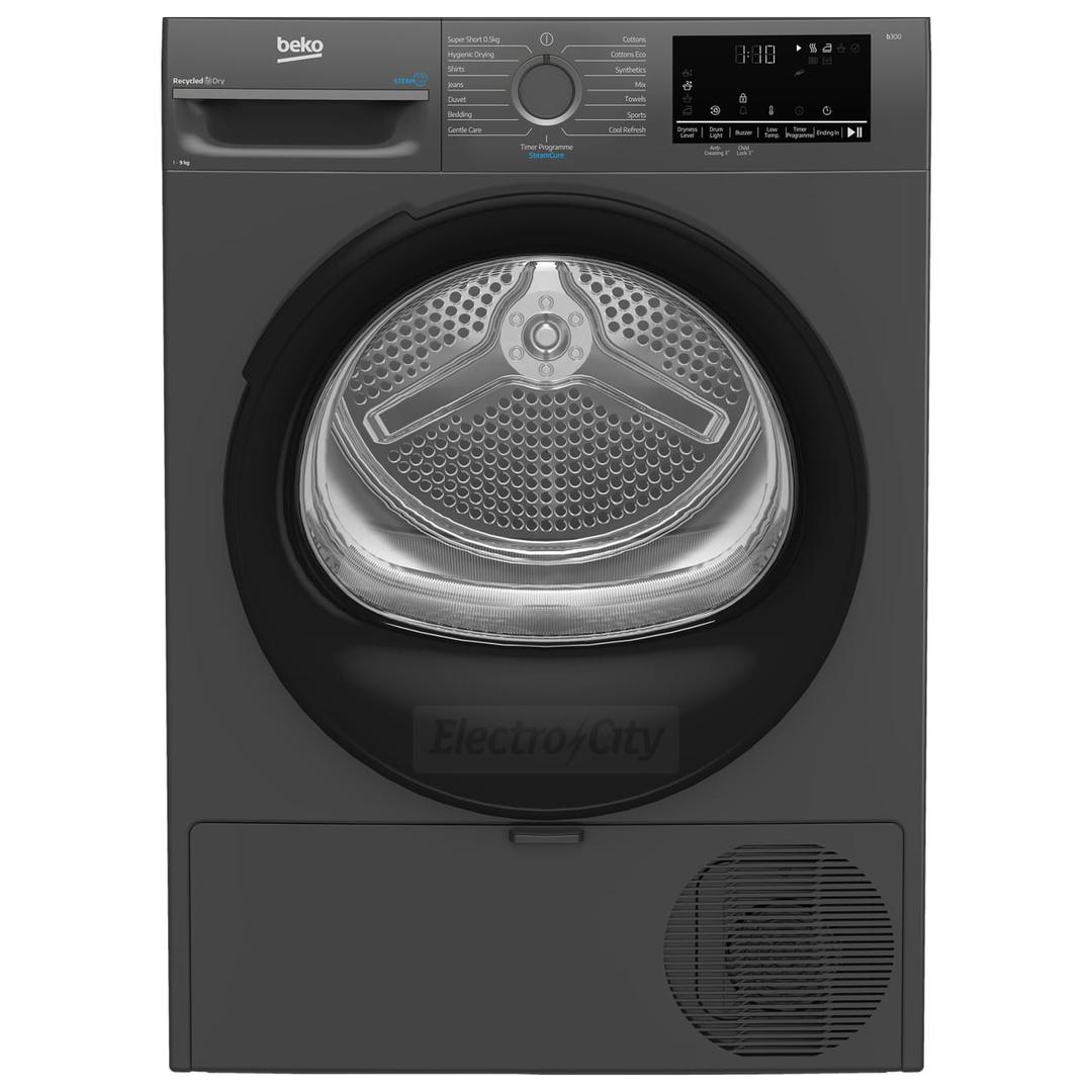 Beko 9kg Freestanding Heat Pump Tumble Dryer with SteamCure Technology in Anthracite Grey - BM3T3933NA