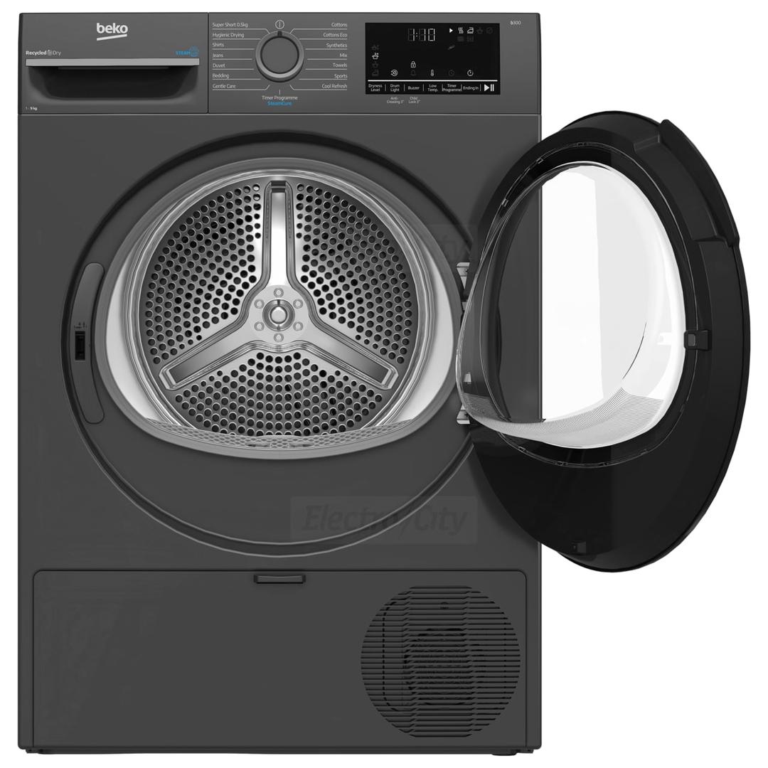 Beko 9kg Freestanding Heat Pump Tumble Dryer with SteamCure Technology in Anthracite Grey - BM3T3933NA