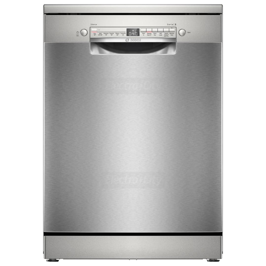 Bosch Series 2 60cm Freestanding Dishwasher with Home Connect - Brushed Steel Finish, Extra Dry, SpeedPerfect+, Rackmatic, Vario Drawer, EcoSilence Drive