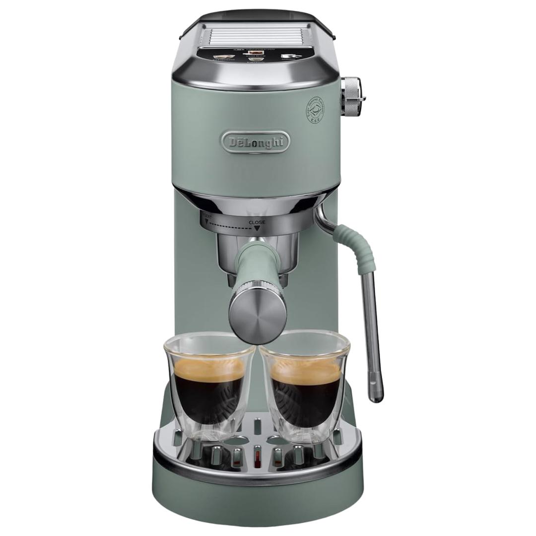 DeLonghi Dedica Duo Espresso Machine with Cold Brew & Steam Wand, 15 Bar Pressure, 1.1L Capacity, Green