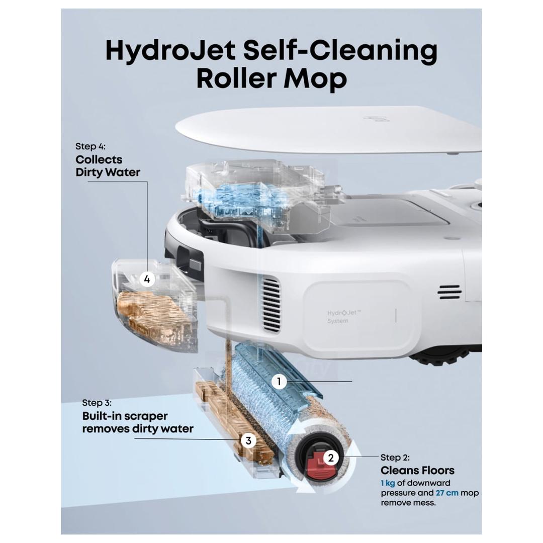 Eufy Omni C28A Robot Vacuum & Mop with 15,000 Pa Suction, 5-in-1 Station, HydroJet Mop, Auto Detangling, iPath 2.0 Nav, White