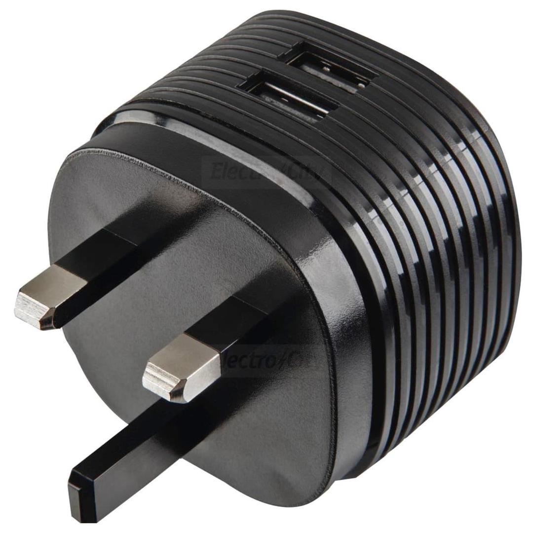 Hama Dual USB Charger 2.4A with UK plug, 2 USB ports, Black