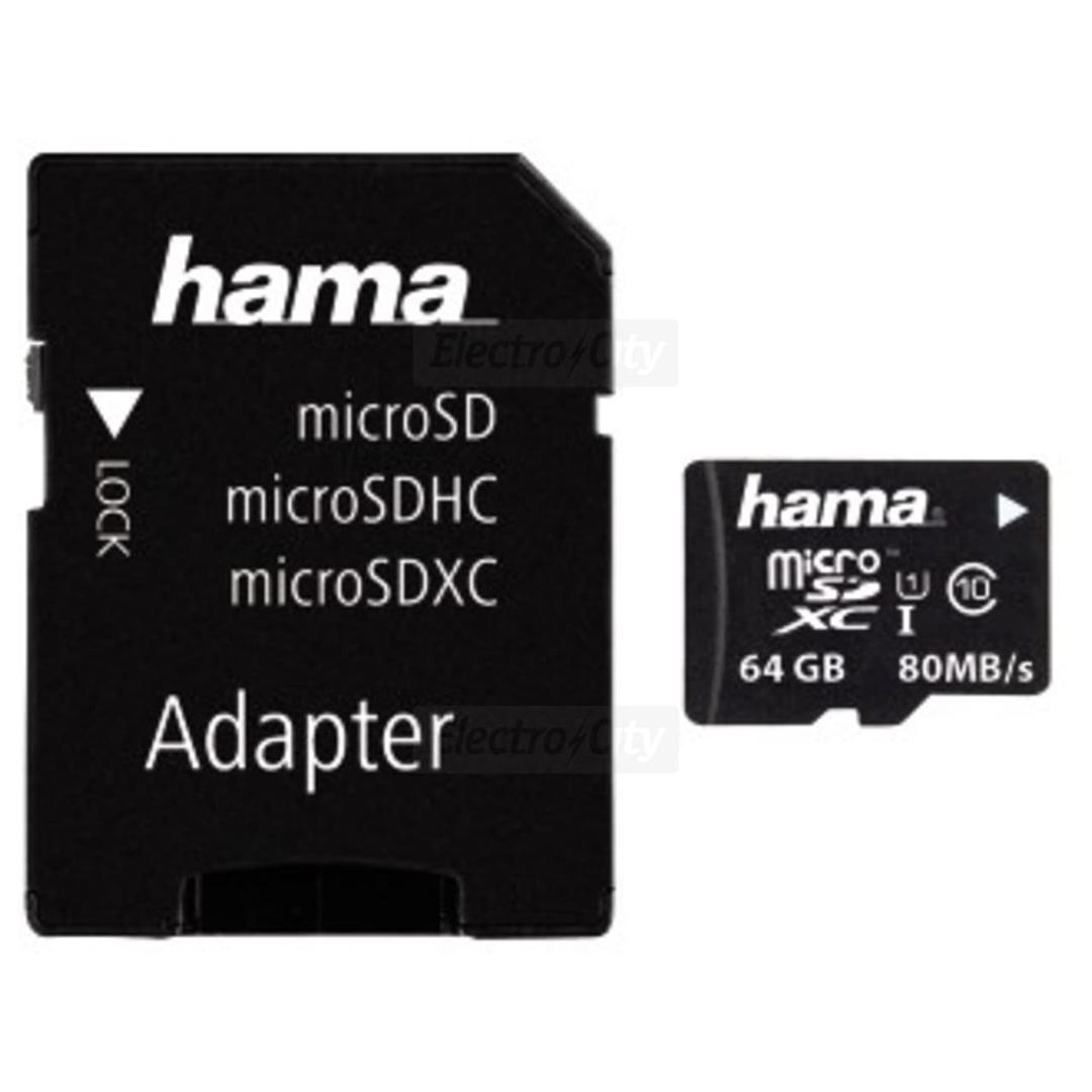 Hama 64GB microSDXC UHS-I Class 10 Memory Card with Adapter, 80MB/s Read Speed