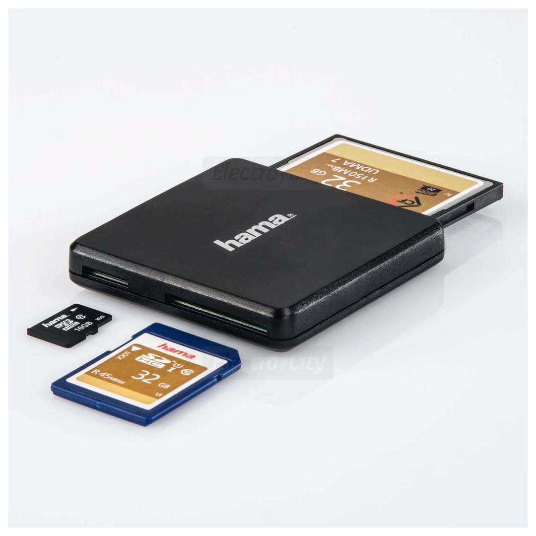 Hama USB 3.0 Multi-Card Reader Black - Supports SD, microSD, CF Cards - Compact Design