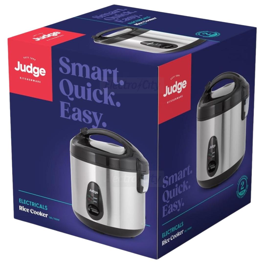 Judge 1.8L Stainless Steel Rice Cooker with Steamer Basket, Measuring Cup, Serving Spoon - Silver