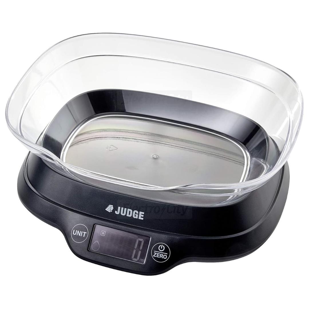 Judge 5kg Digital Bowl Scale with Weight Volume Measure Add-Weigh Function Space-Saving Design Wipe-clean Platform Display Black Plastic