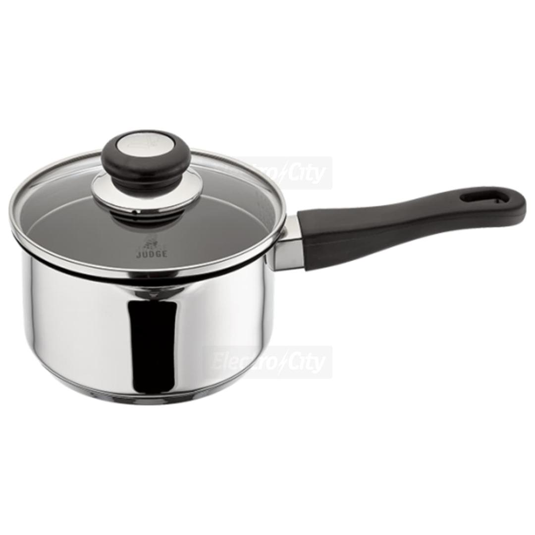 Judge Vista 16cm Draining Non-Stick Saucepan with Glass Lid and Stay Cool Handle - Suitable for All Hobs & Oven Safe to 180°C
