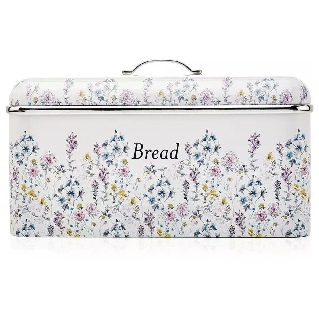 Laura Ashley Wild Meadow Floral Stainless Steel Large Bread Bin with Removable Lift-Top Lid