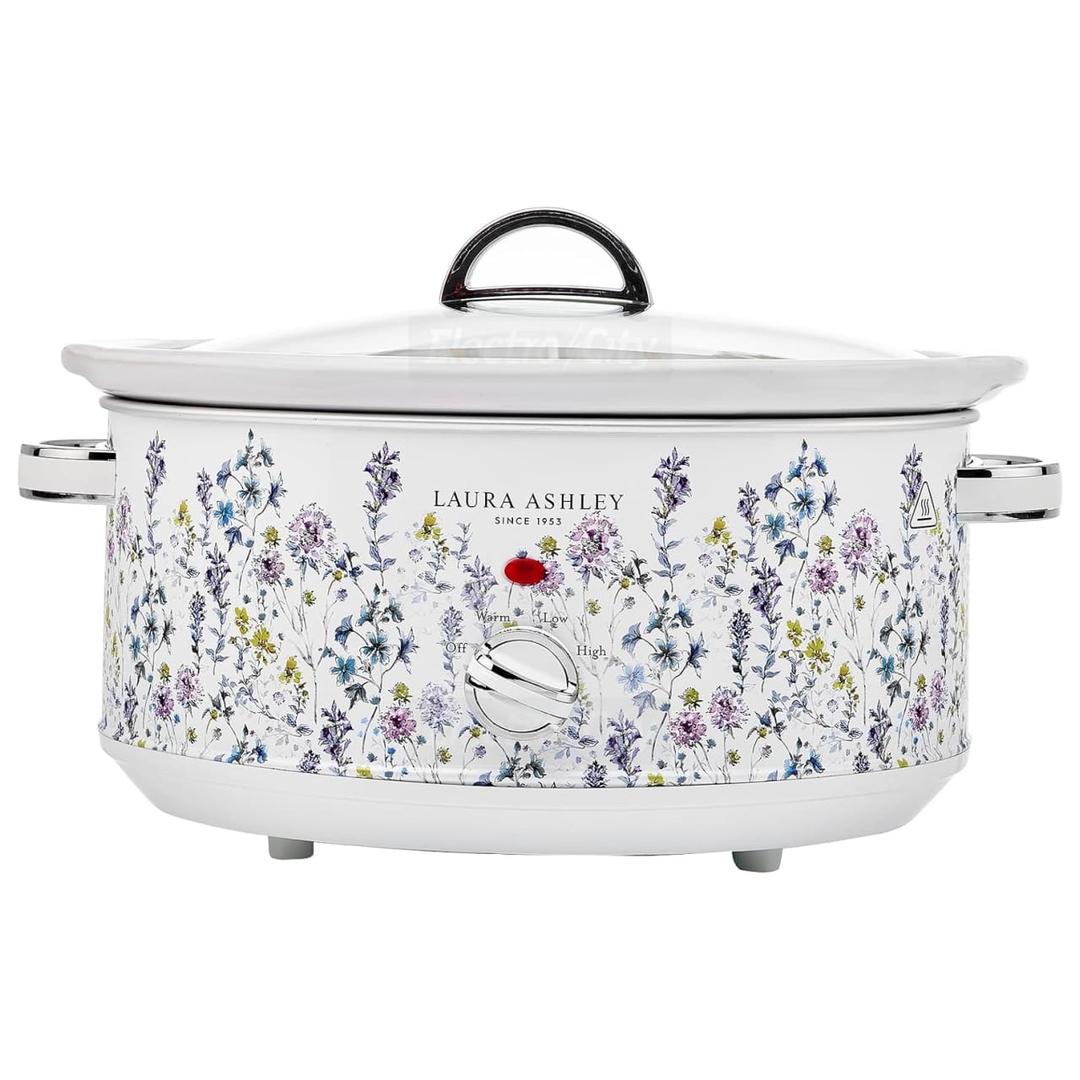 Laura Ashley 6.5L Slow Cooker - Wild Meadow Floral Print - 3 Heat Settings, Keep Warm, Removable Ceramic Crock, Dishwasher Safe - Ideal for Family Meals & Meal Prep